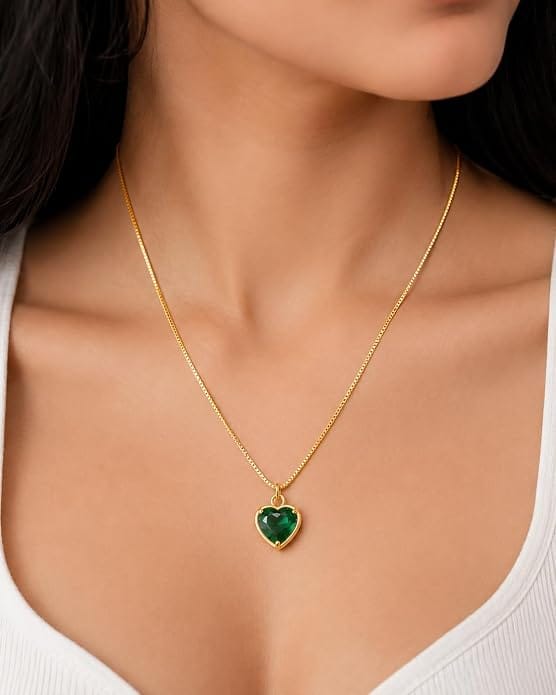 KJ Anti Tarnish Emerald Jewelry Necklace Chain for Women