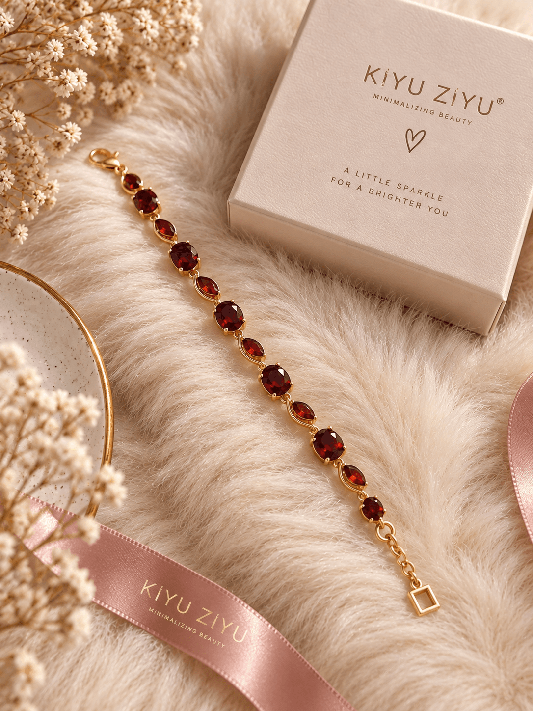 Red Garnet Stone Bracelet for Women